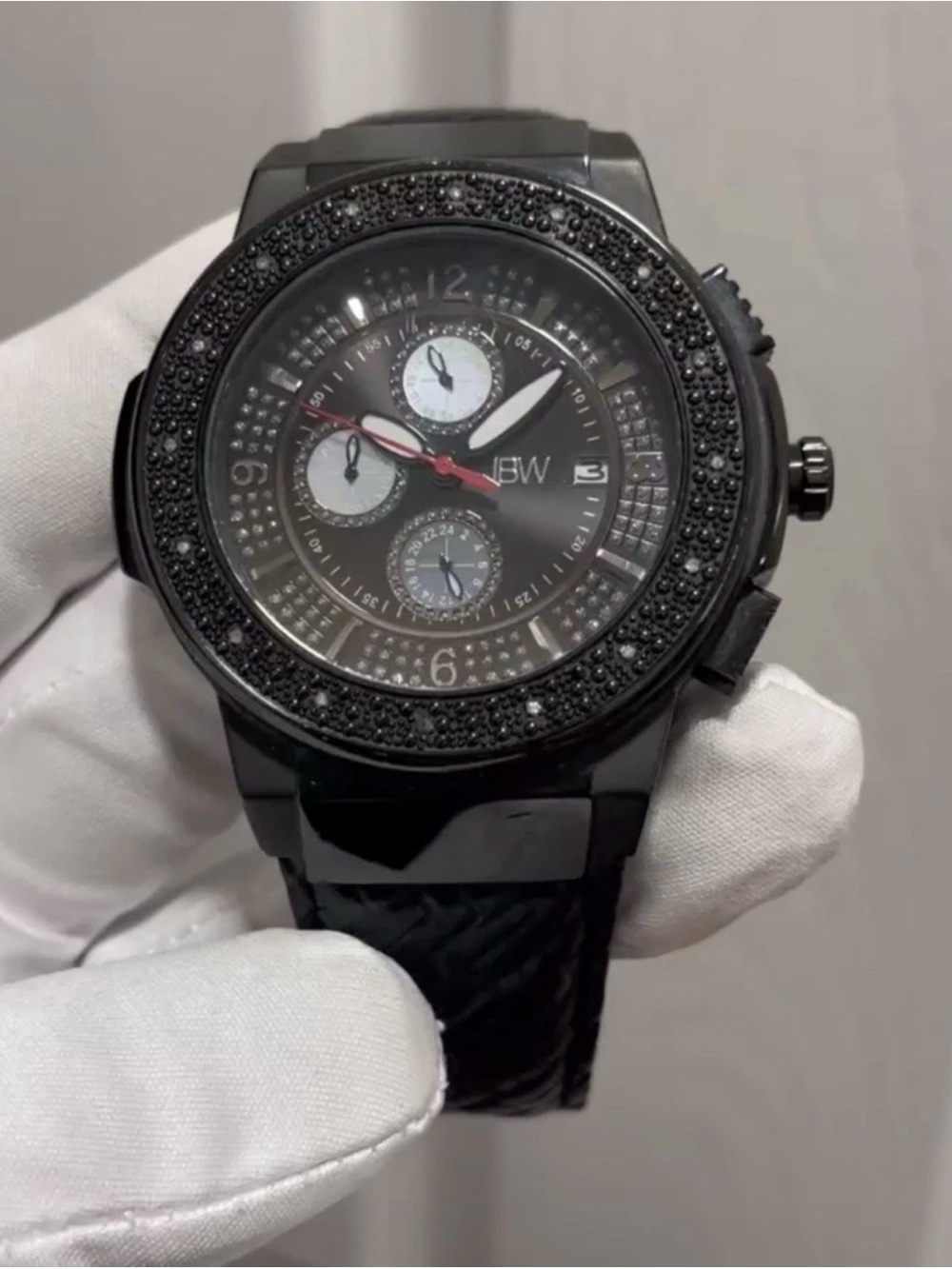 JBW Men's JB-6101 Saxon Black Diamond 48mm Stainless Steel Multifunction Watch